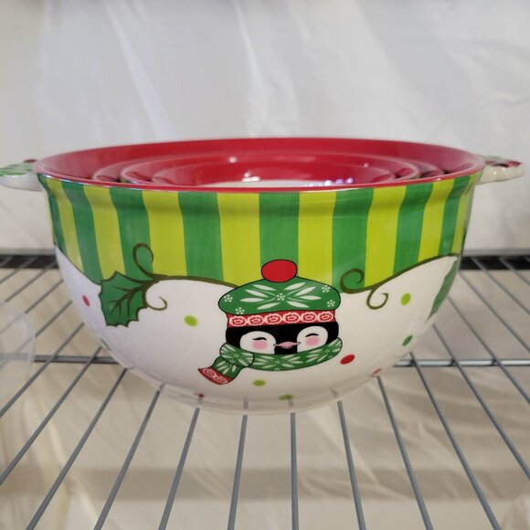 Temptations WINTER WHIMSEY Set of 4 Christmas Holiday NESTING BOWLS with Lids - Picture 2 of 9